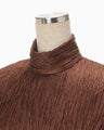 Wrinkle Pleats Puff Sleeve Dress - brown