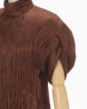Wrinkle Pleats Puff Sleeve Dress - brown