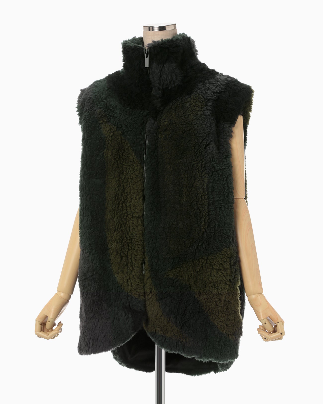 Sliver Knitted Fluffy Wool Vest - khaki