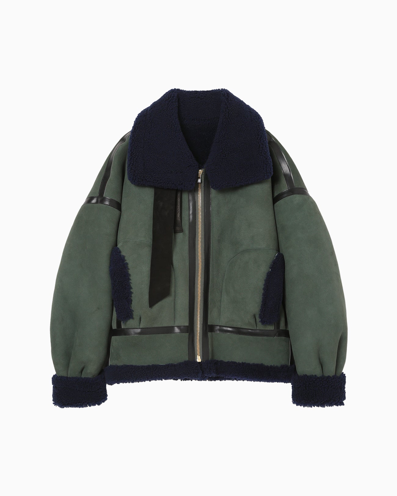 Shearling Aviator Jacket - khaki × navy