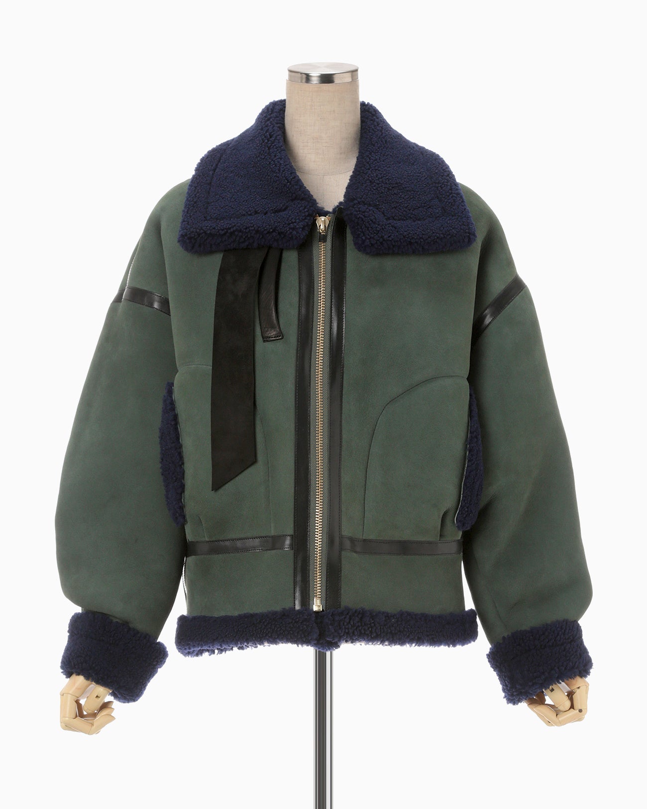 Shearling Aviator Jacket - khaki × navy