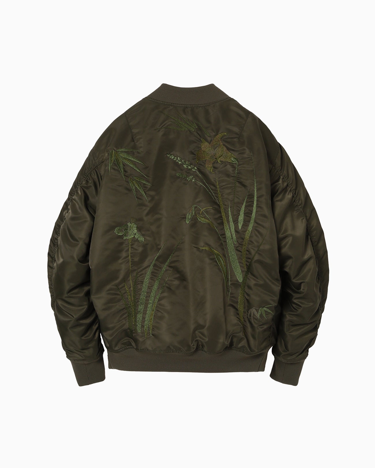 Floral Embroidered Flight Jacket - khaki