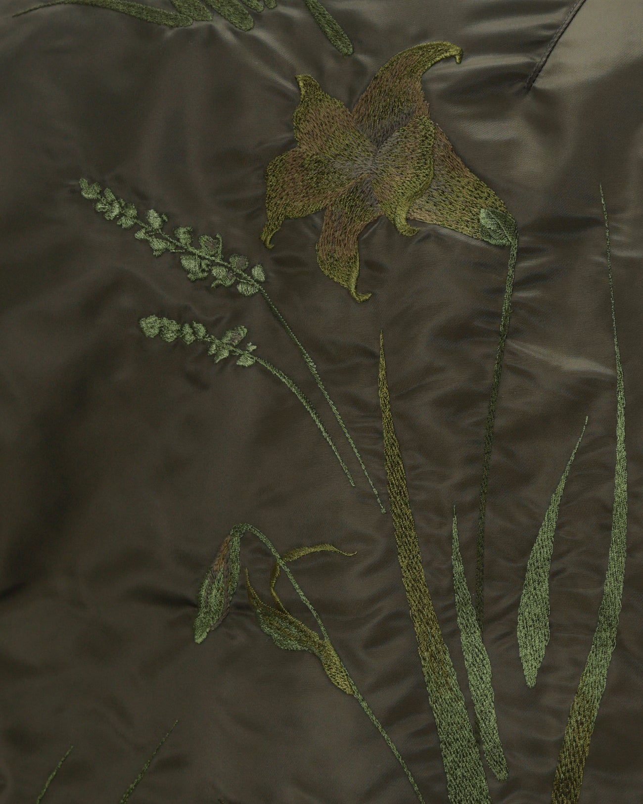 Floral Embroidered Flight Jacket - khaki