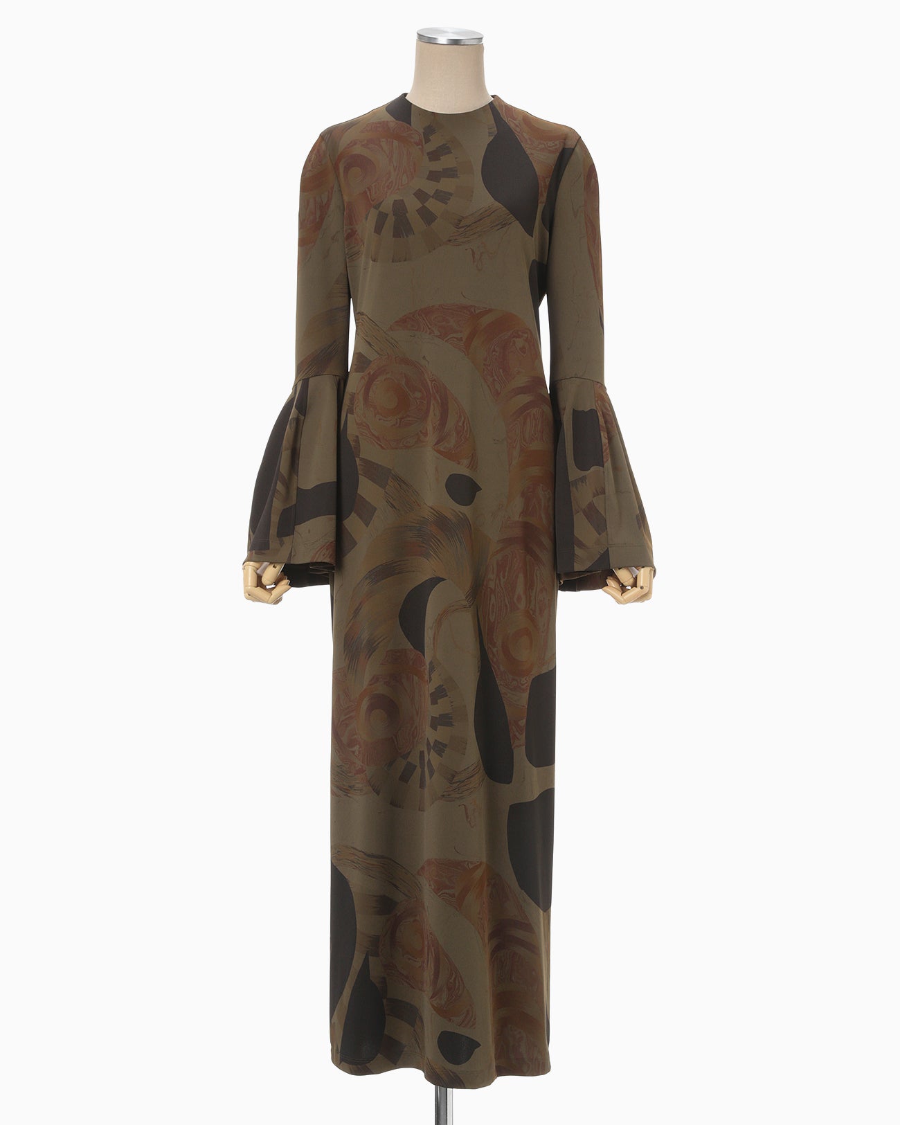 Marble Print I-Line Jersey Dress - khaki