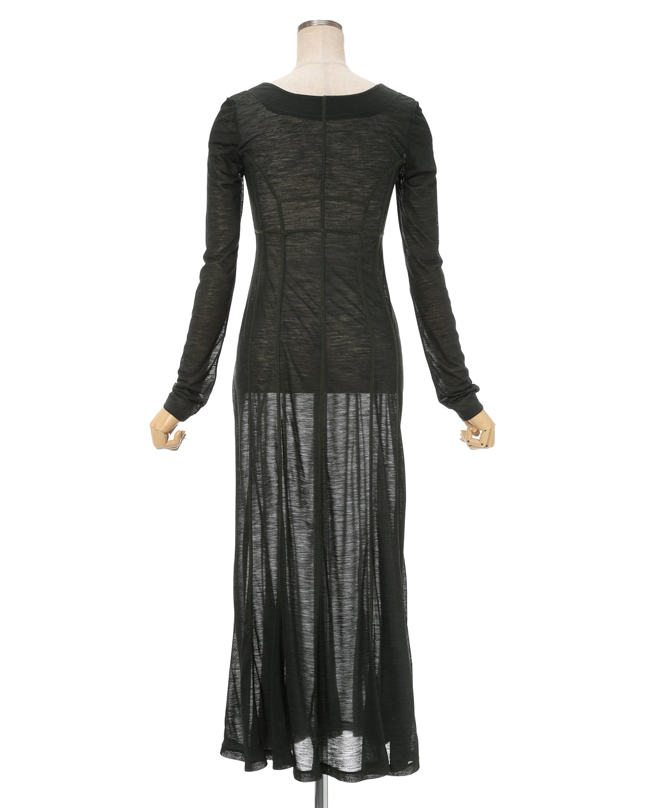 Hybrid Yarn Wool Jersey Square Neck Dress - khaki