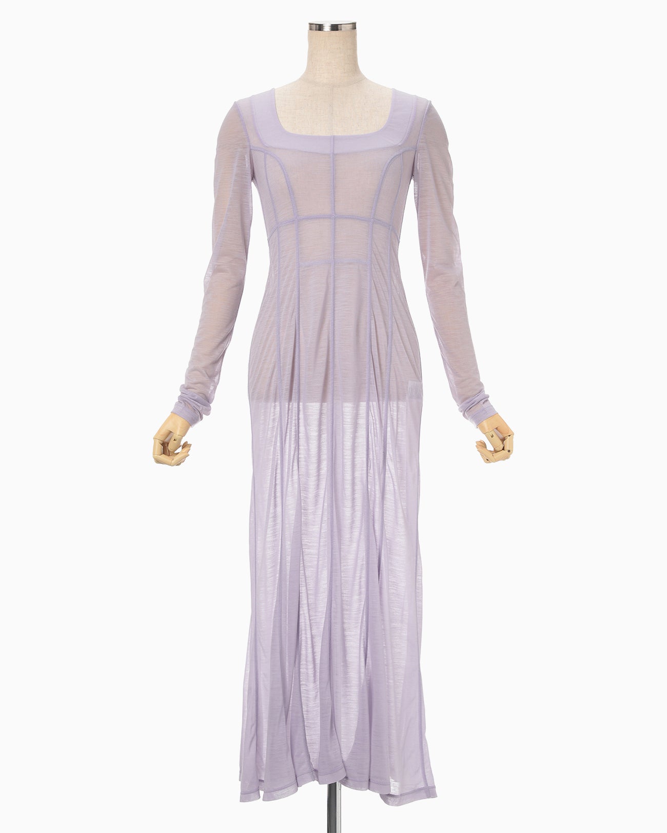 Hybrid Yarn Wool Jersey Square Neck Dress - purple