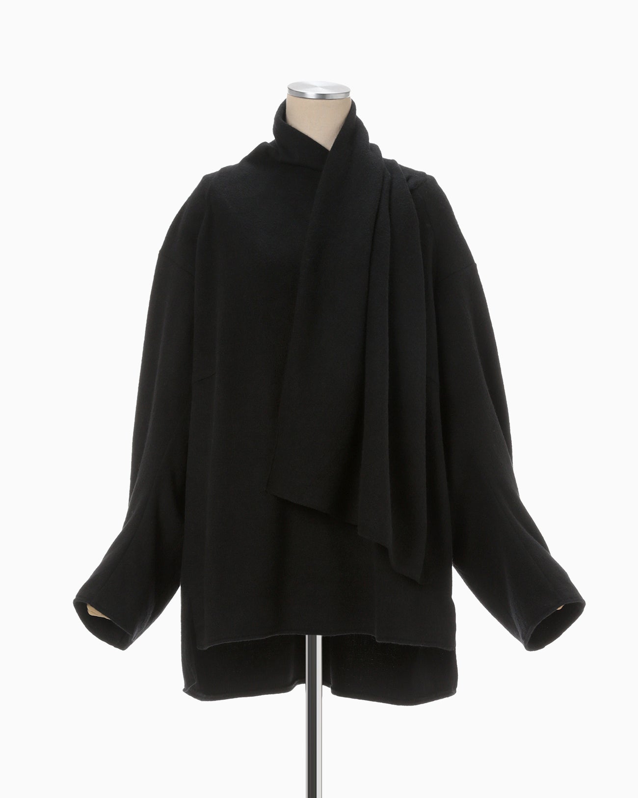 Scarf Style Knitted Pullover - black