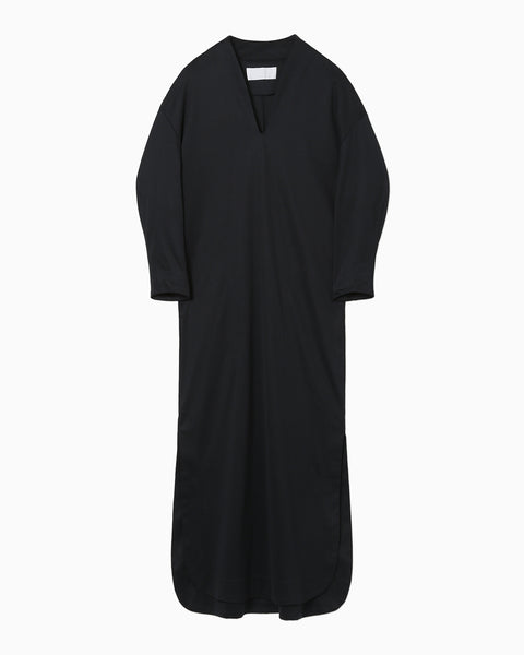 Mercerized Cotton V-neck Dress - navy
