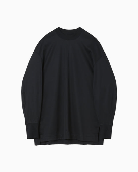 Mercerized Cotton Crew Neck Top - navy