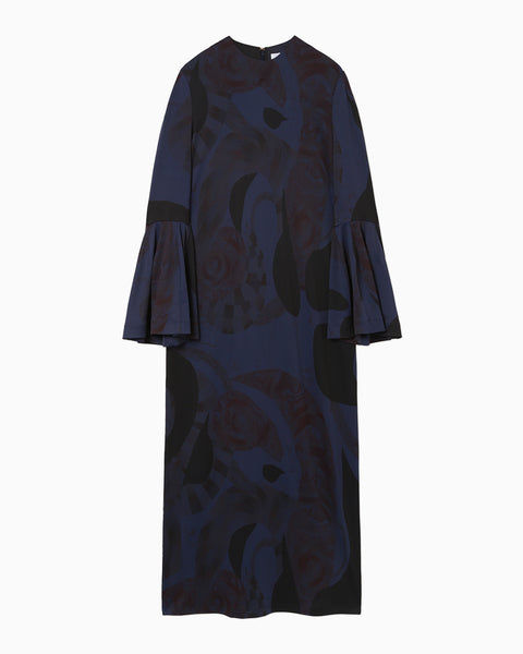 Marble Print I-Line Jersey Dress - navy