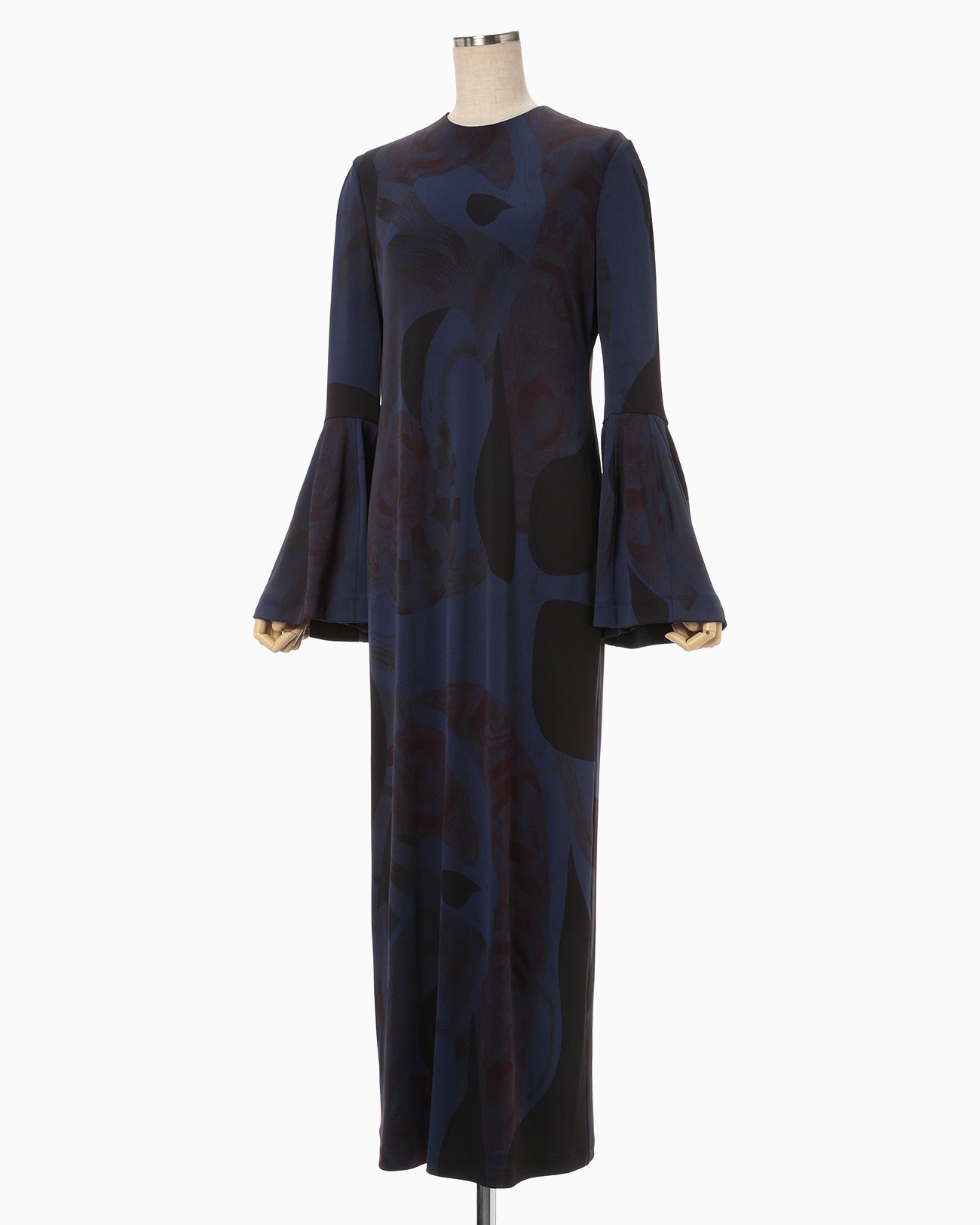 Marble Print I-Line Jersey Dress - navy