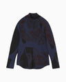 Marble Print High Neck Jersey Top - navy