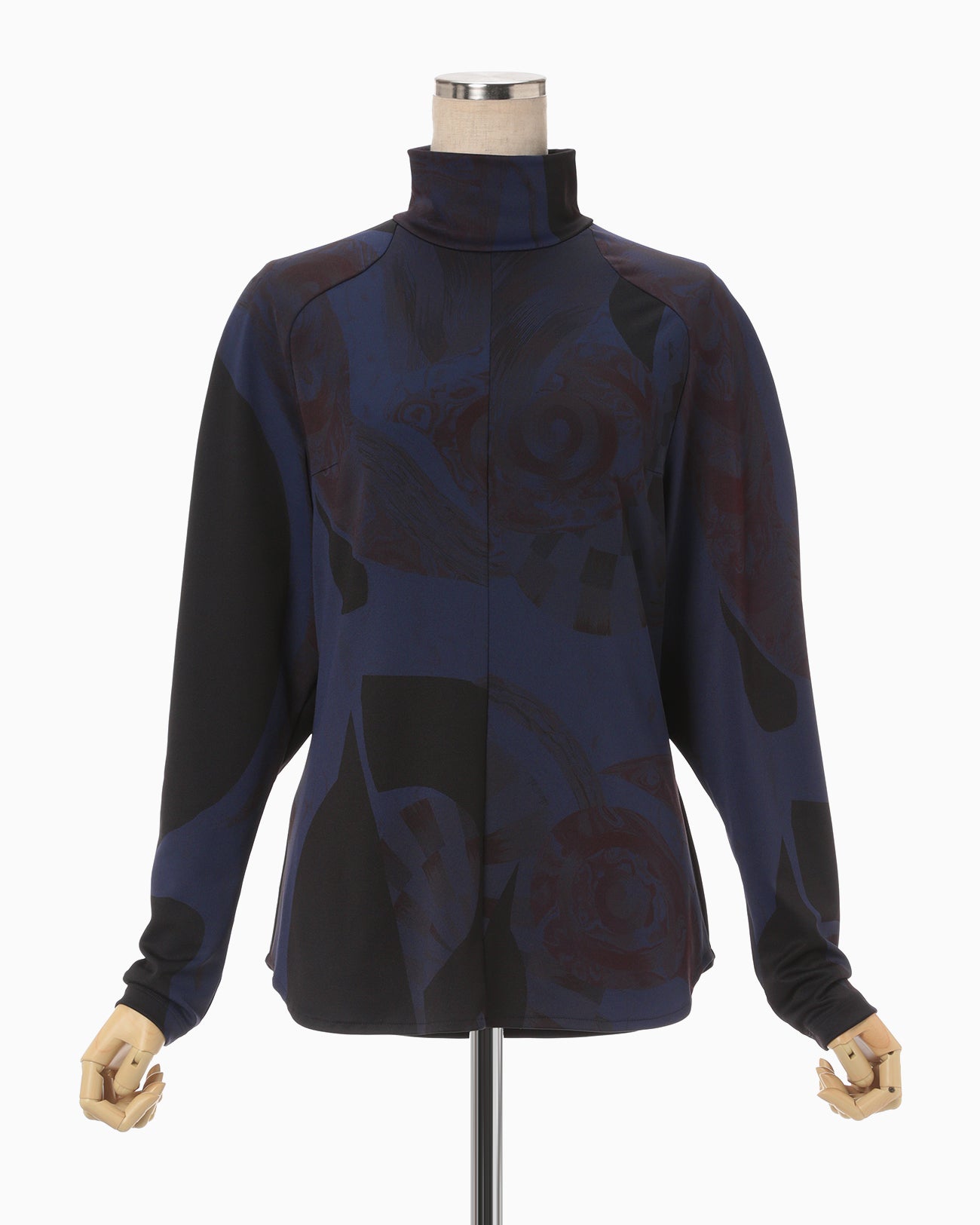 Marble Print High Neck Jersey Top - navy