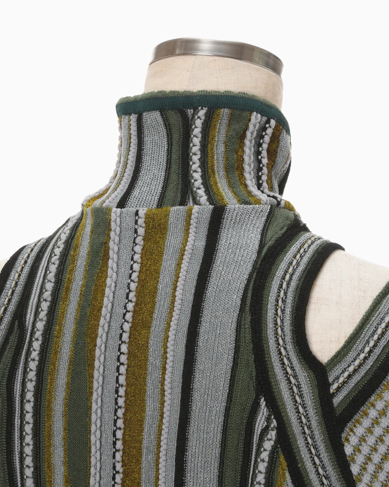 Stripe Jacquard High Neck Knitted Dress - khaki