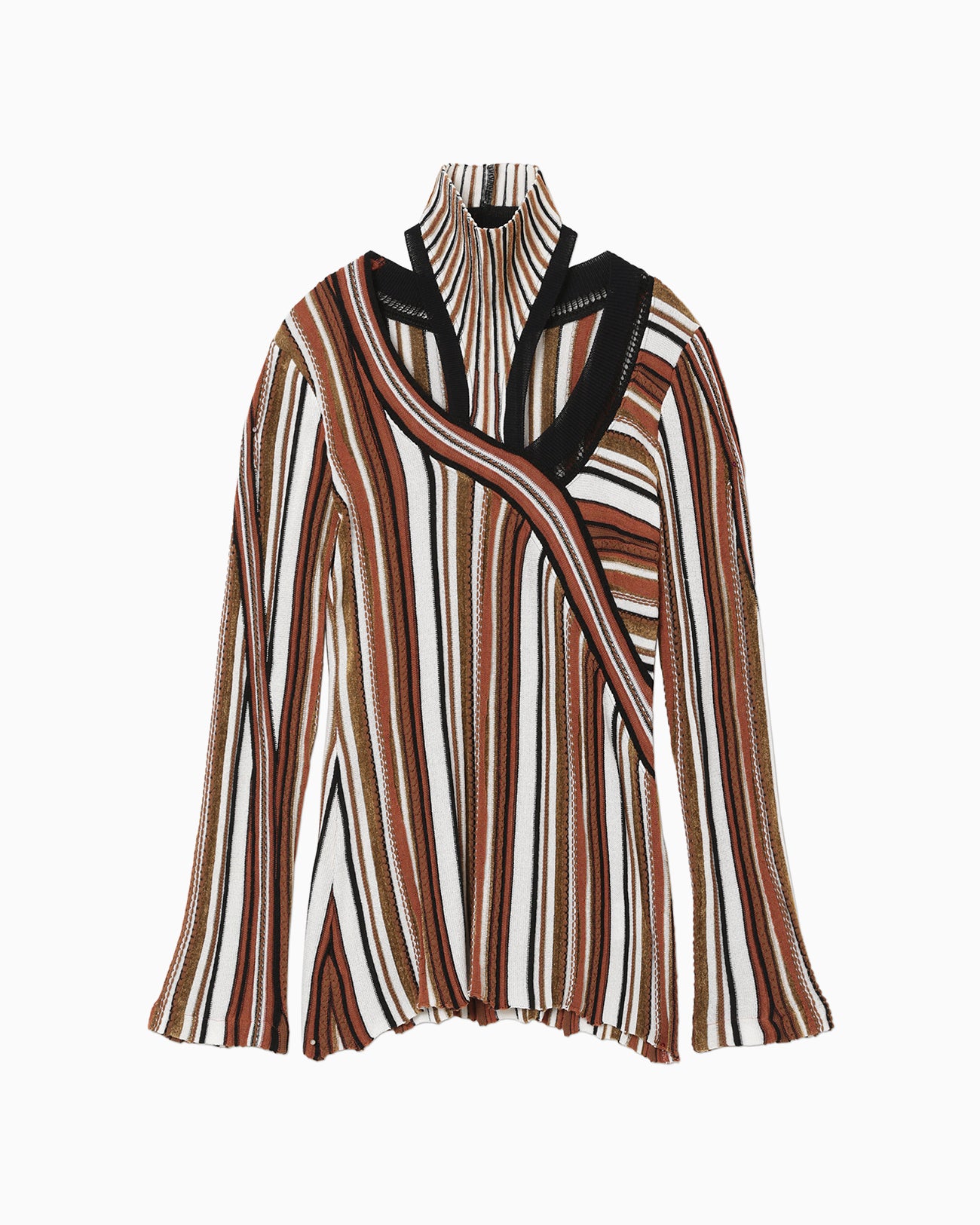 Stripe Jacquard High Neck Knitted Top - brown