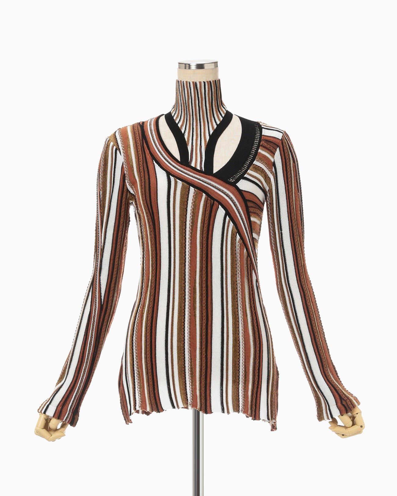 Stripe Jacquard High Neck Knitted Top - brown