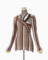 Stripe Jacquard High Neck Knitted Top - brown