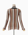 Stripe Jacquard High Neck Knitted Top - brown