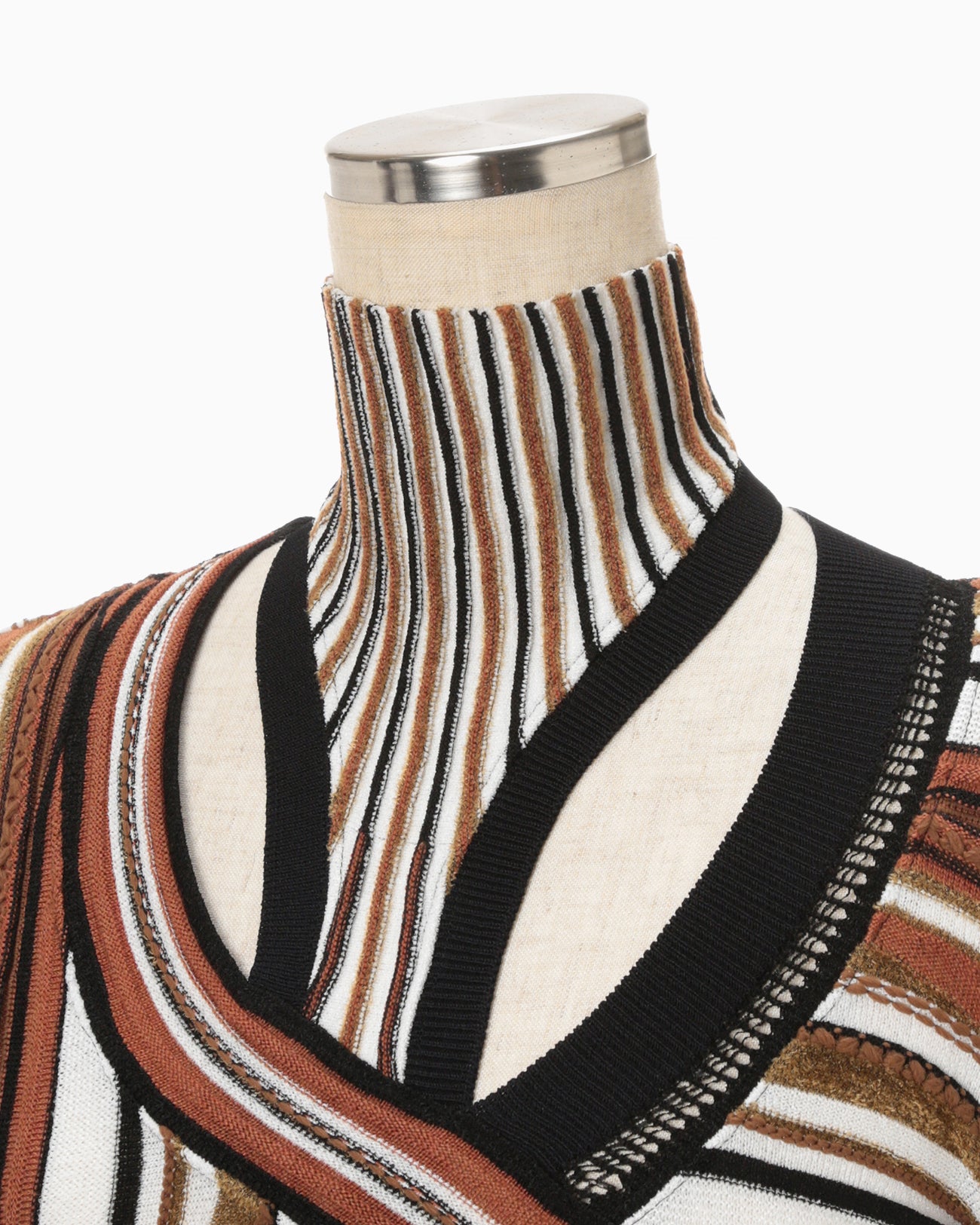 Stripe Jacquard High Neck Knitted Top - brown