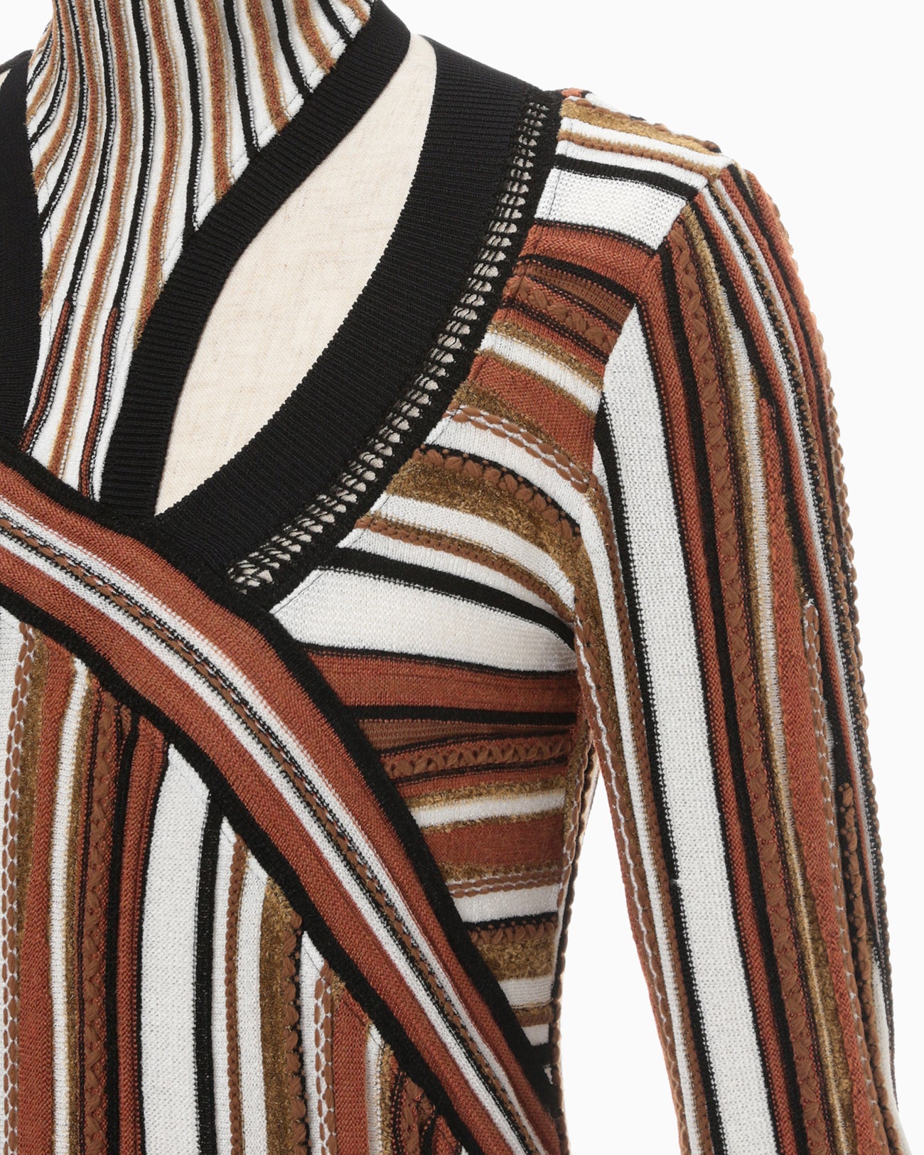 Stripe Jacquard High Neck Knitted Top - brown