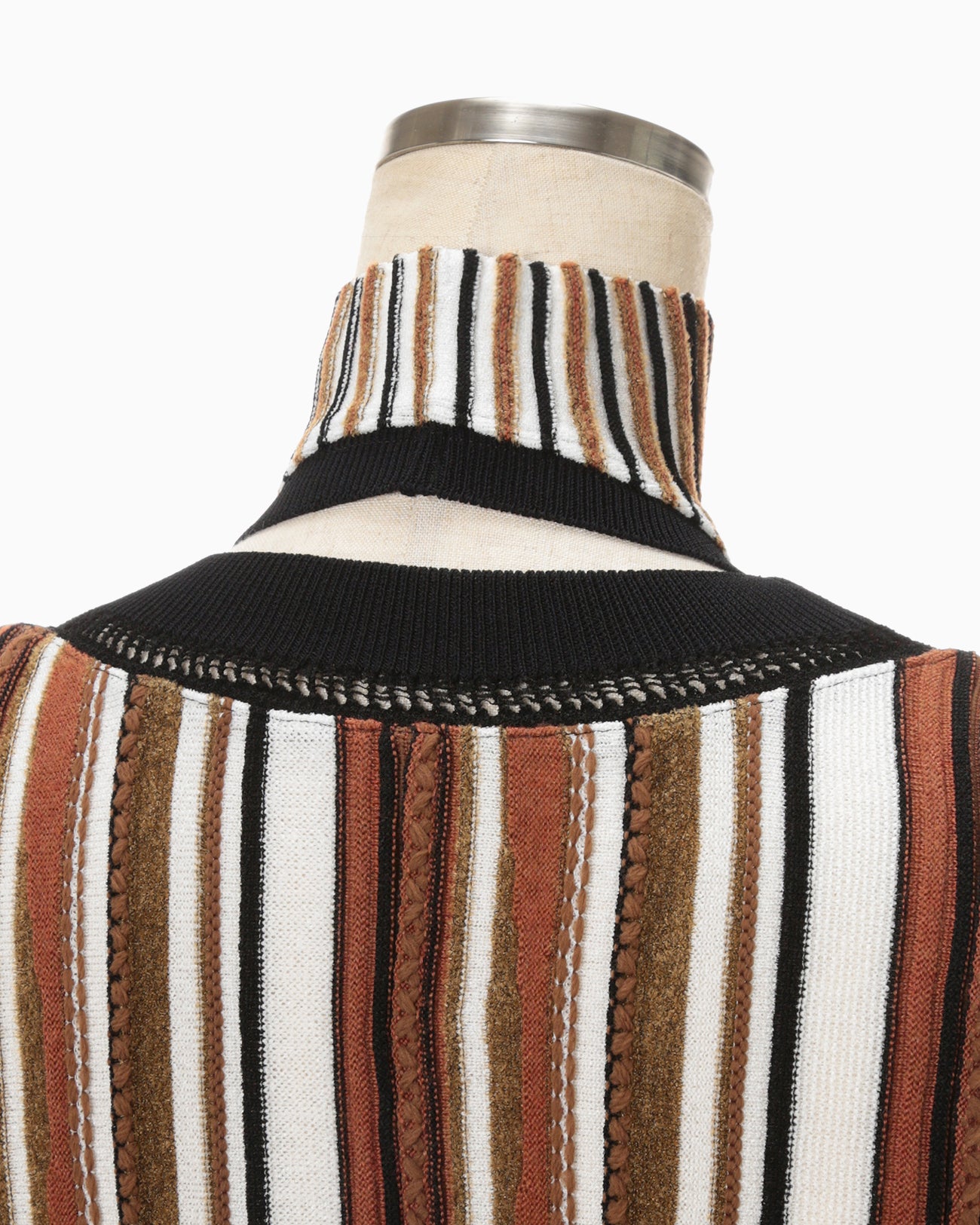 Stripe Jacquard High Neck Knitted Top - brown