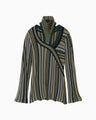 Stripe Jacquard High Neck Knitted Top - khaki