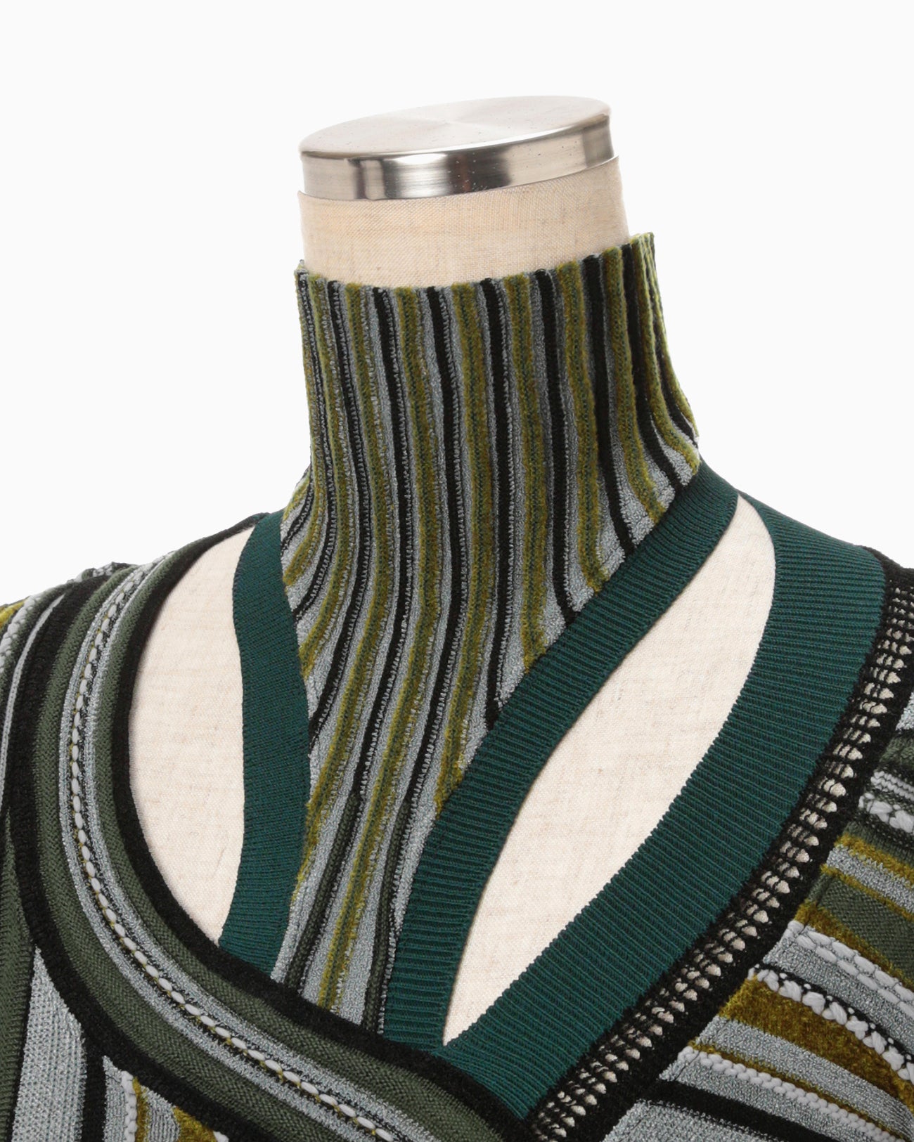 Stripe Jacquard High Neck Knitted Top - khaki