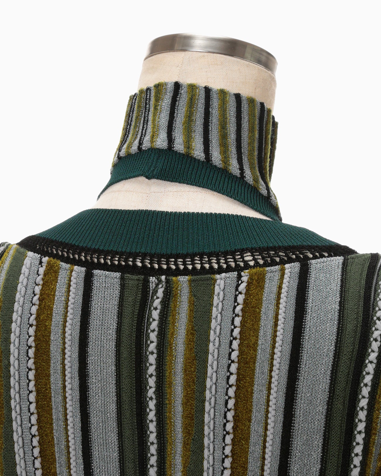 Stripe Jacquard High Neck Knitted Top - khaki