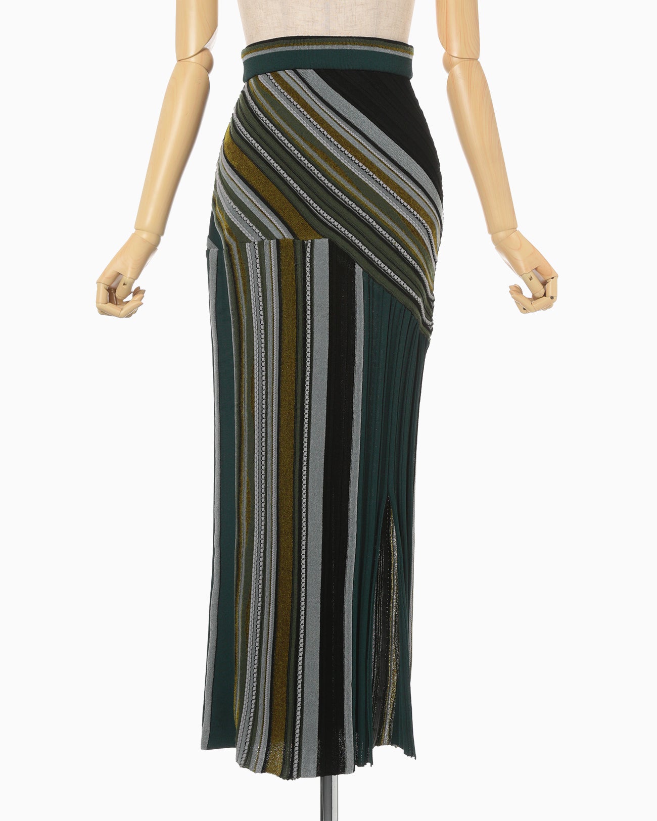 Stripe Jacquard Knitted Skirt - khaki - Mame Kurogouchi