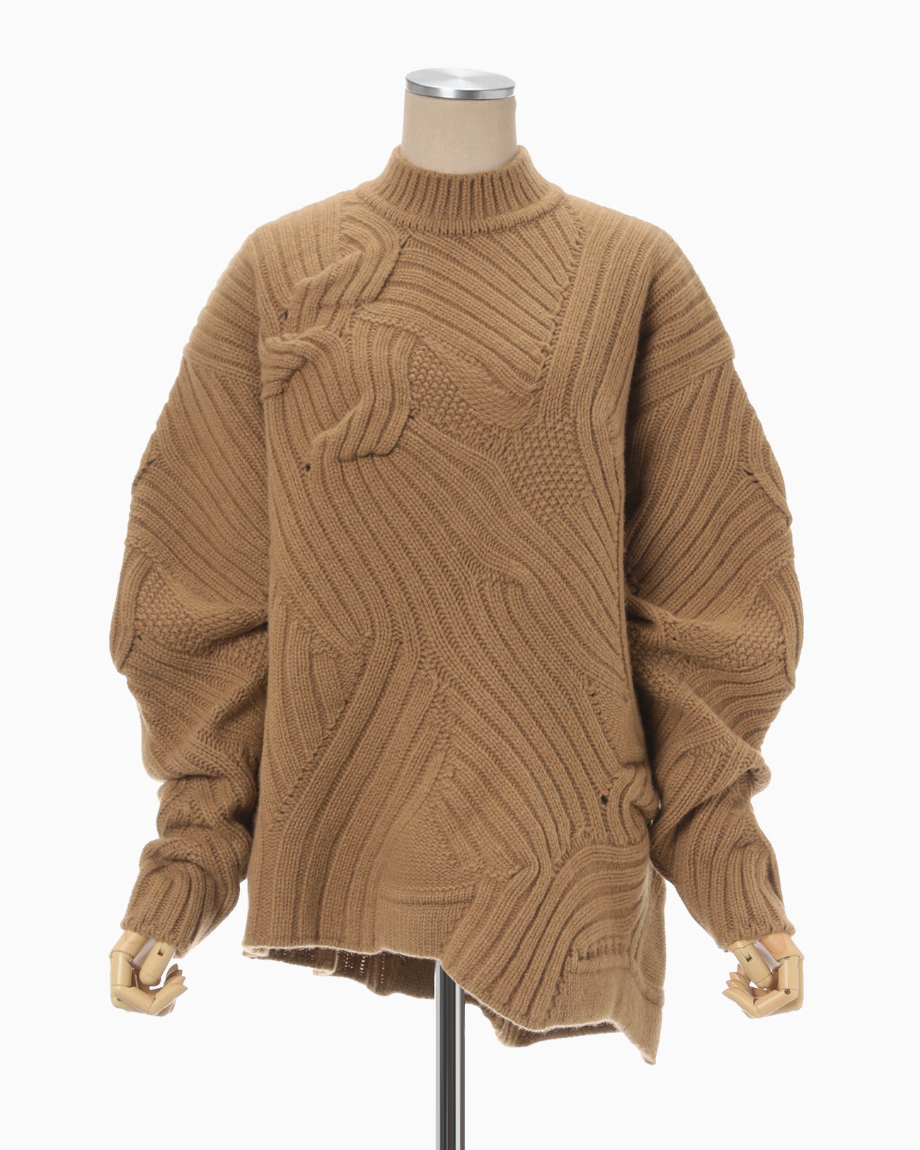 Basket Motif Cable Stitch Knitted Pullover - brown