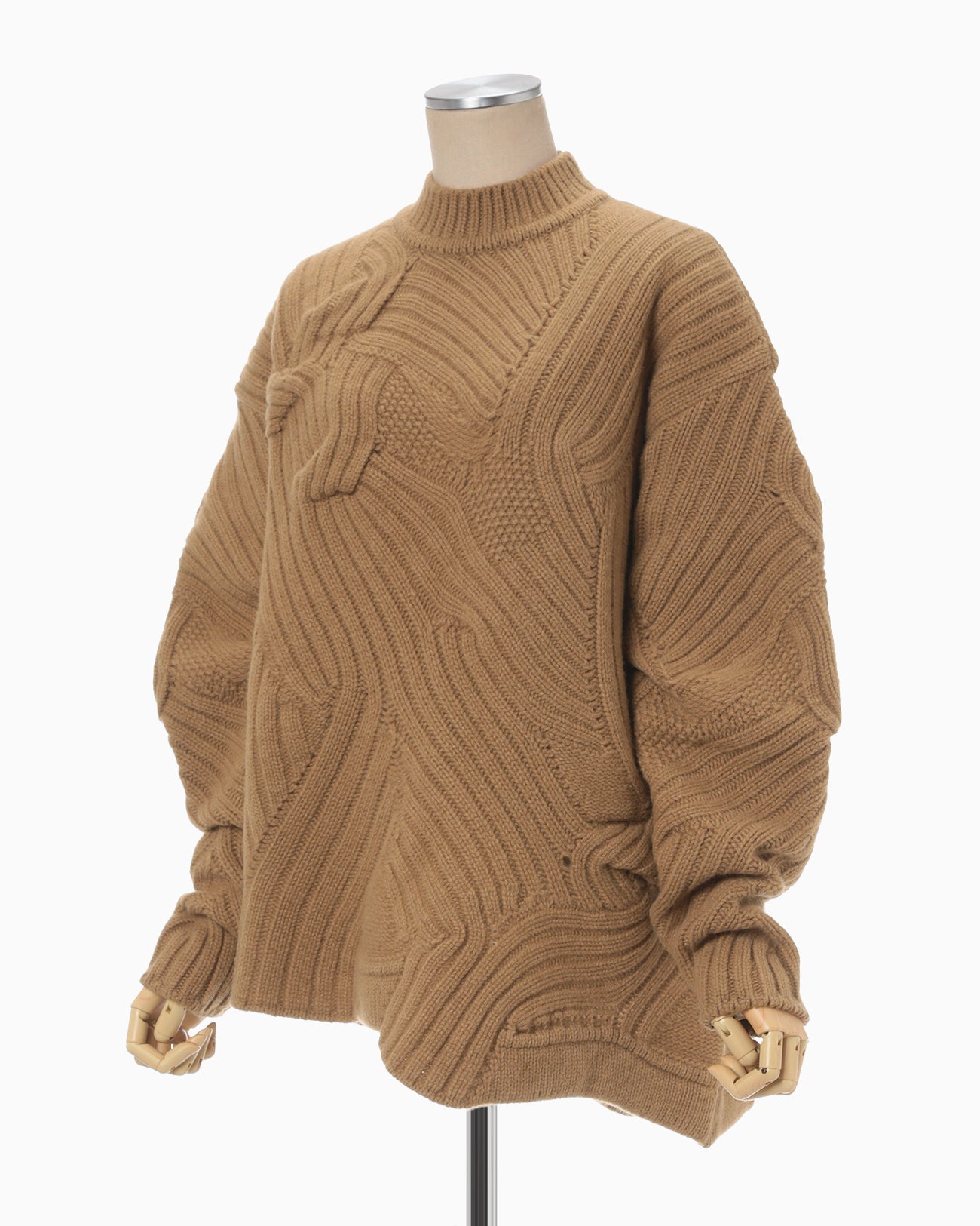 Basket Motif Cable Stitch Knitted Pullover - brown