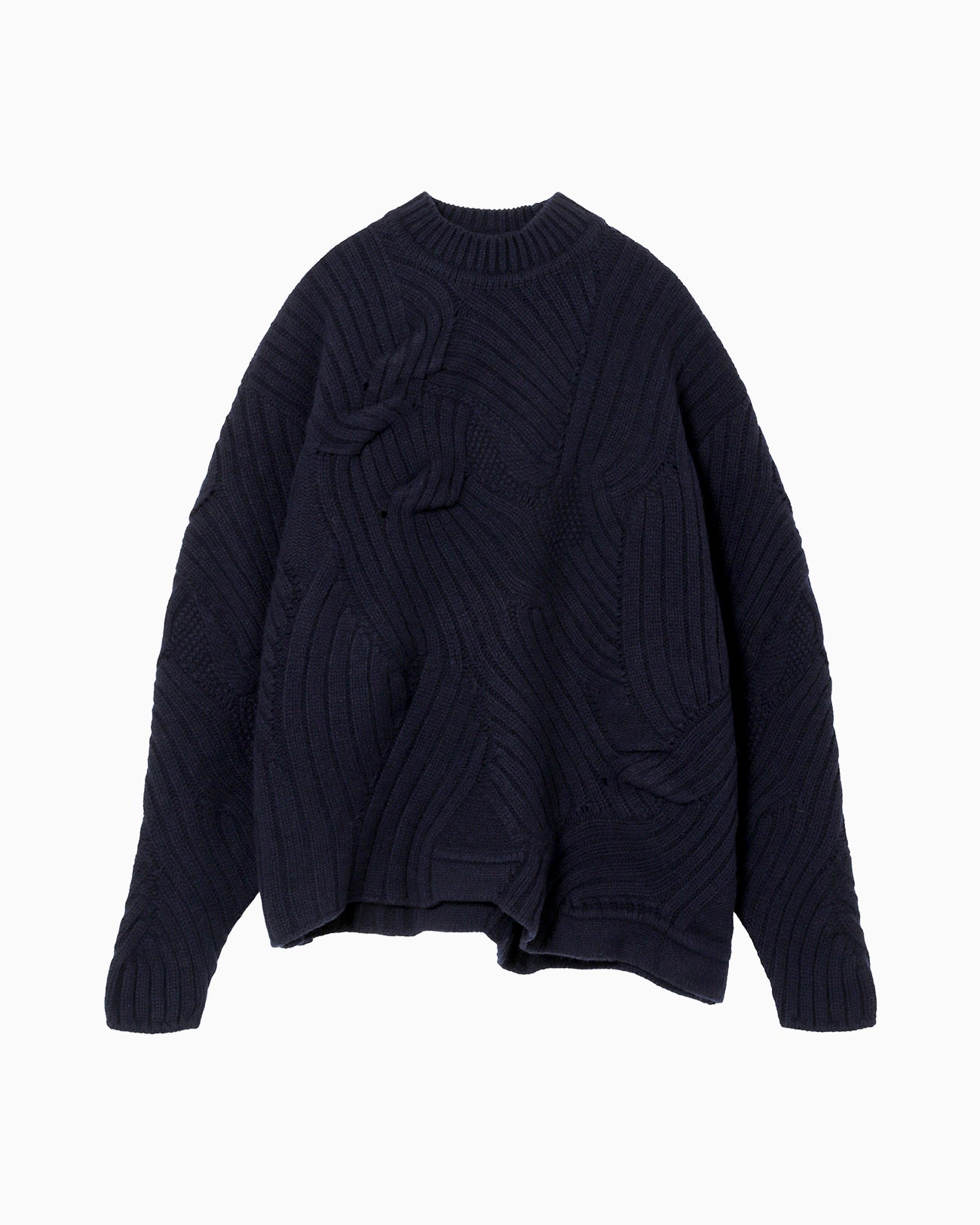 Basket Motif Cable Stitch Knitted Pullover - navy