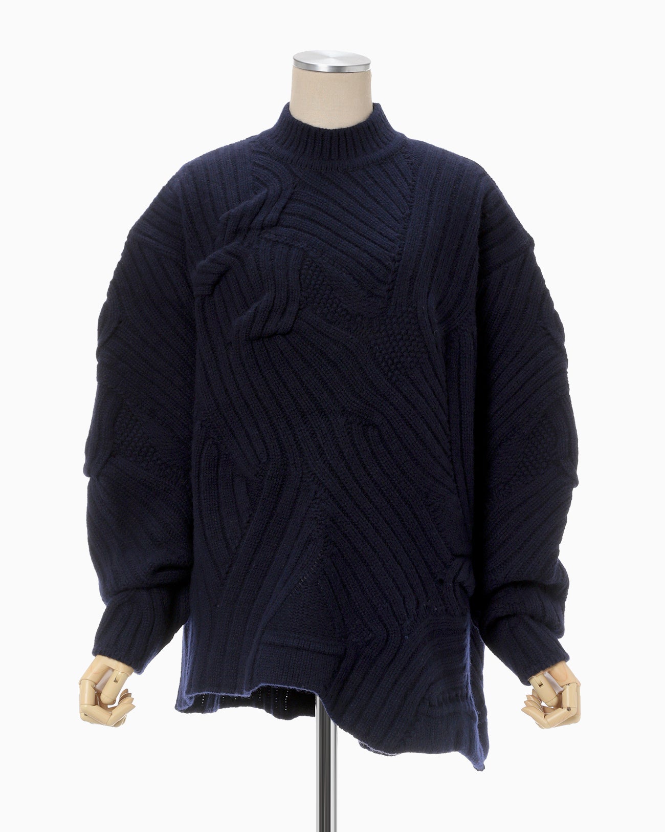 Basket Motif Cable Stitch Knitted Pullover - navy