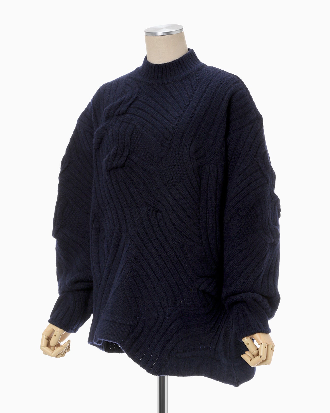 Basket Motif Cable Stitch Knitted Pullover - navy