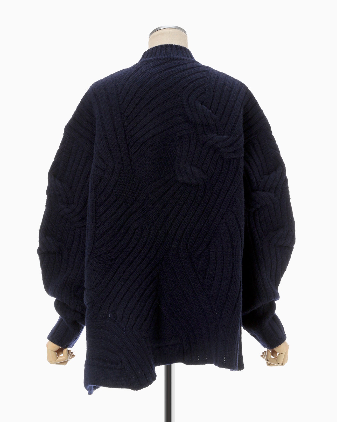 Basket Motif Cable Stitch Knitted Pullover - navy