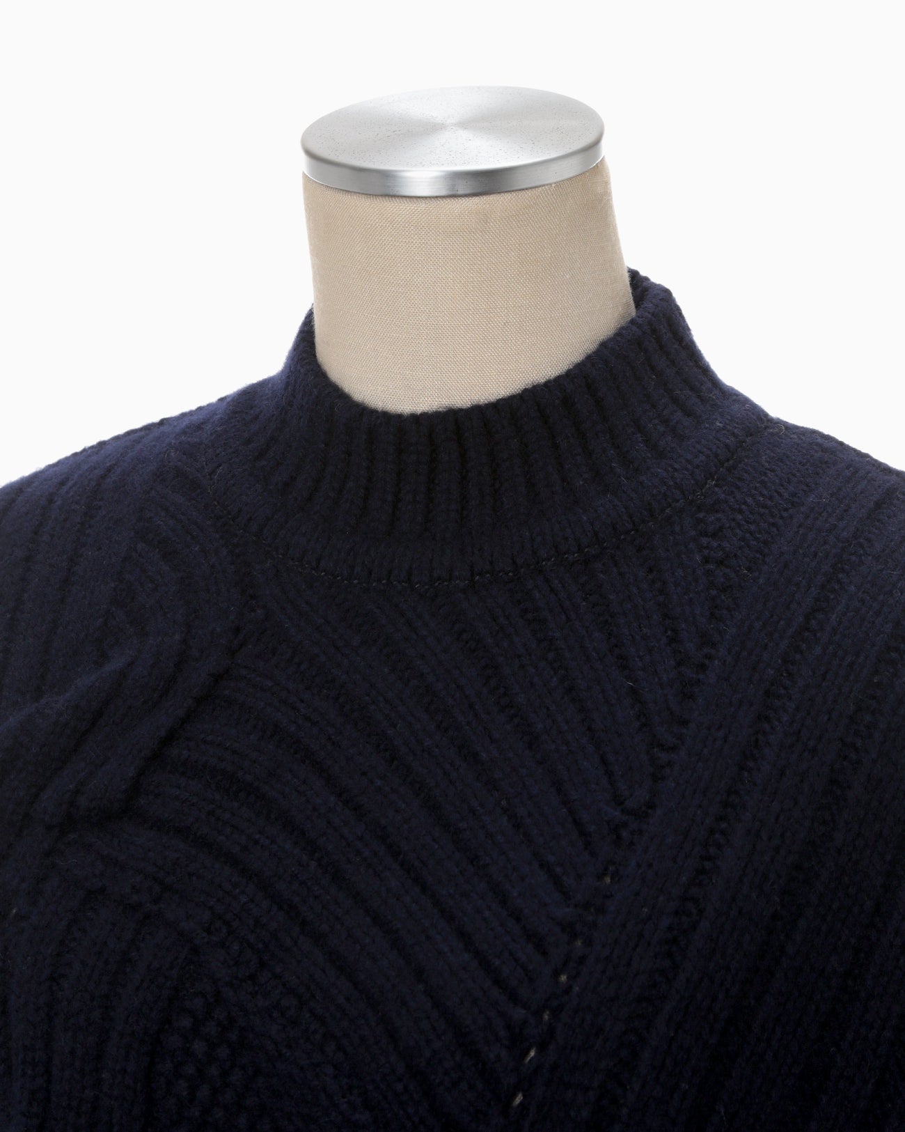 Basket Motif Cable Stitch Knitted Pullover - navy