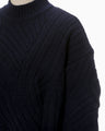 Basket Motif Cable Stitch Knitted Pullover - navy