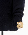 Basket Motif Cable Stitch Knitted Pullover - navy