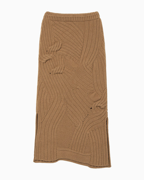 Basket Motif Cable Stitch Knitted Skirt - brown