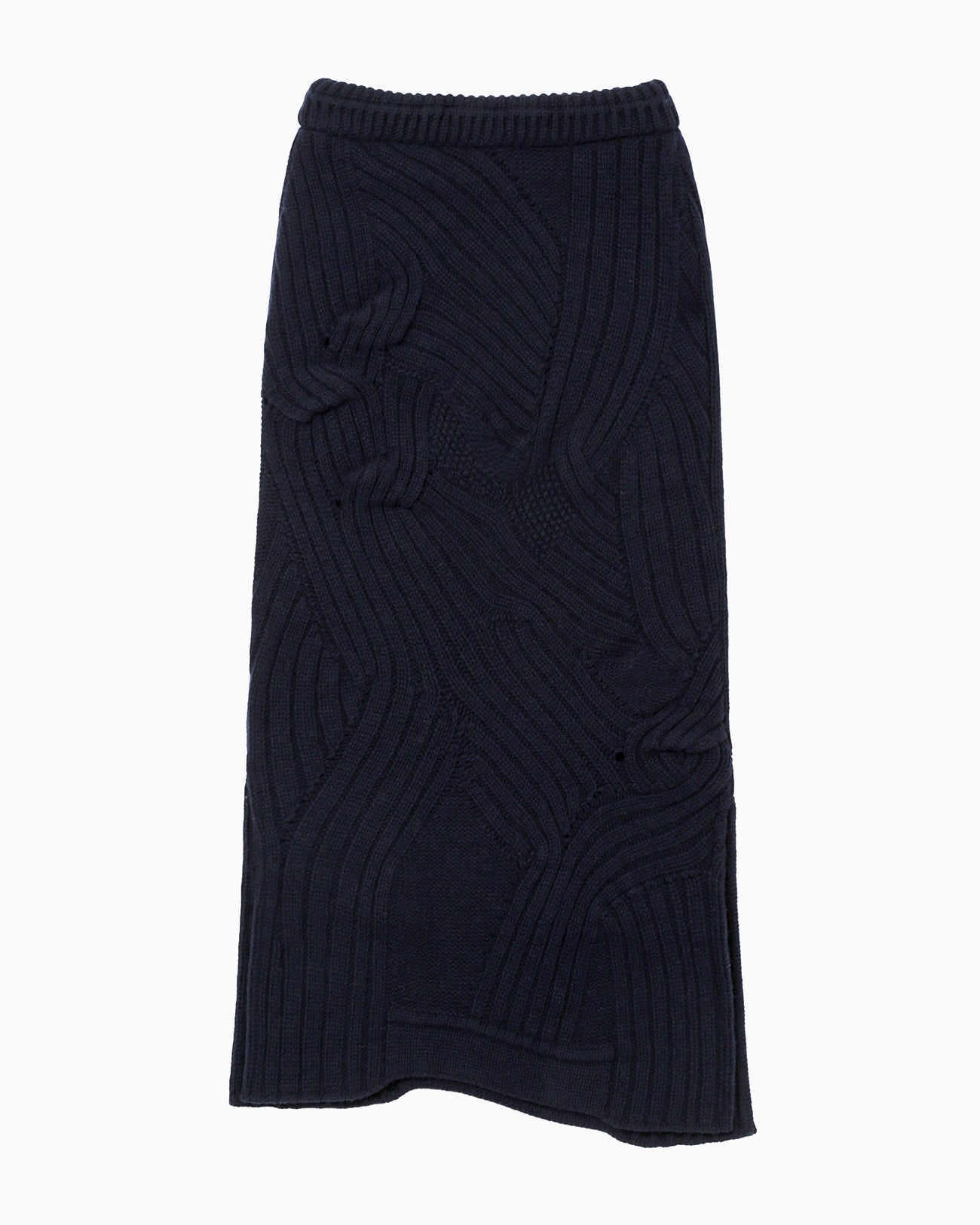 Basket Motif Cable Stitch Knitted Skirt - navy