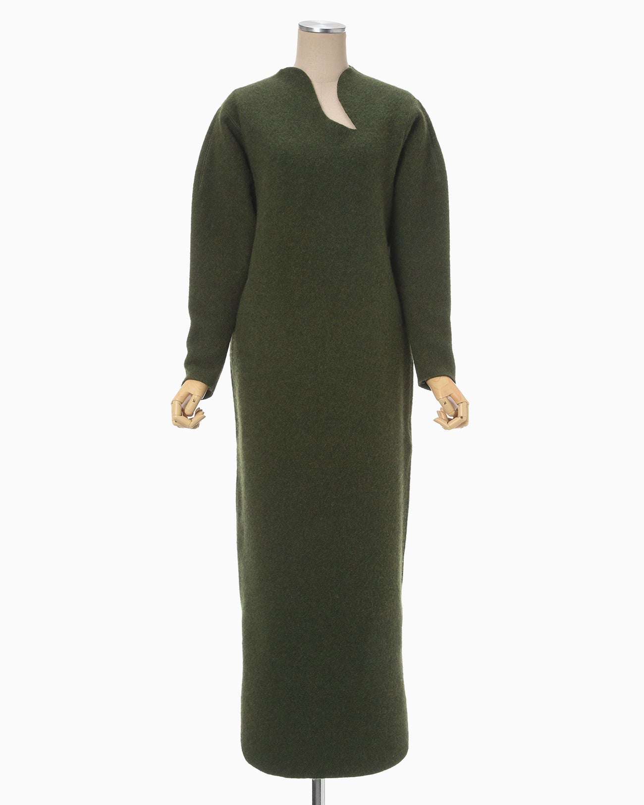 Wool Cashmere Frilled Knitted Dress - khaki