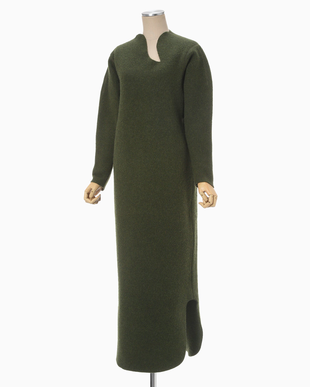Wool Cashmere Frilled Knitted Dress - khaki