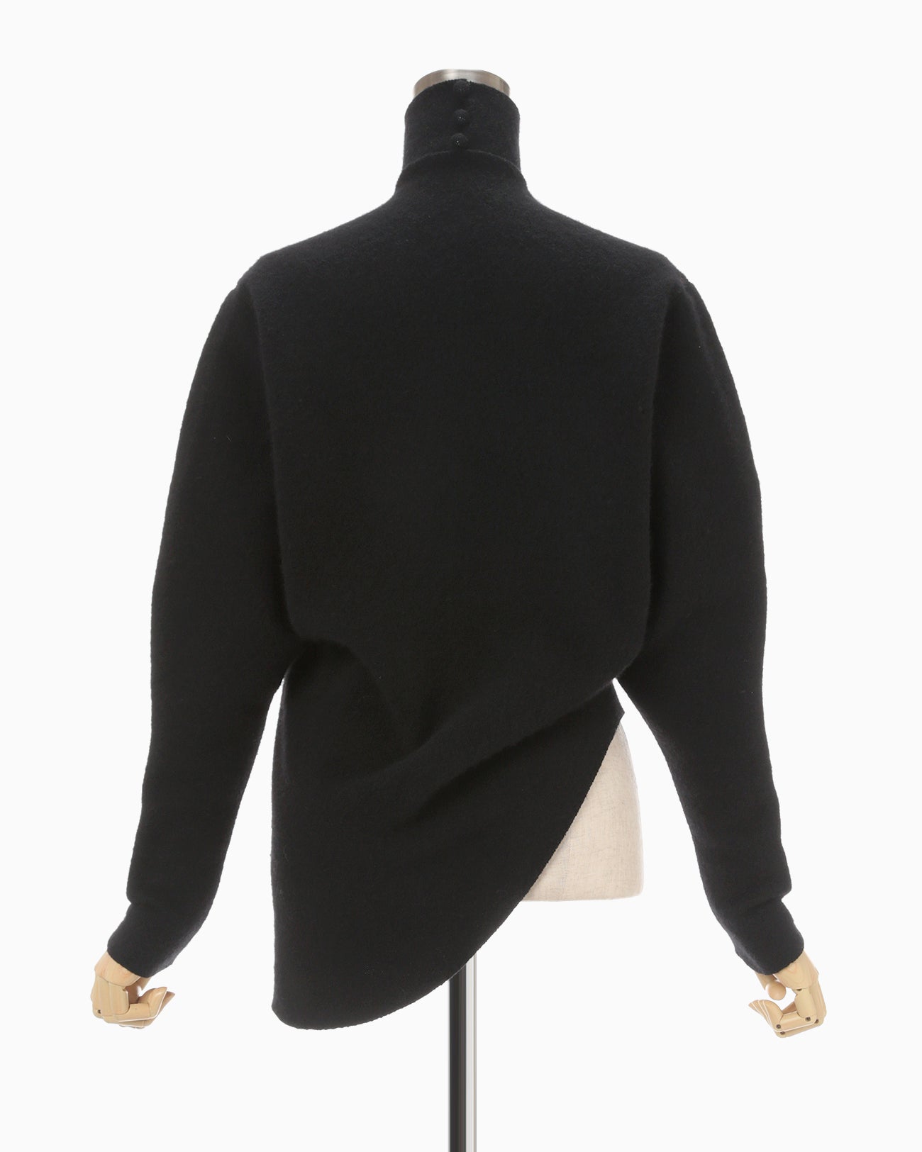 Wool Cashmere Frilled Knitted Pullover With Choker - black