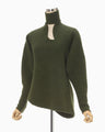 Wool Cashmere Frilled Knitted Pullover With Choker - khaki