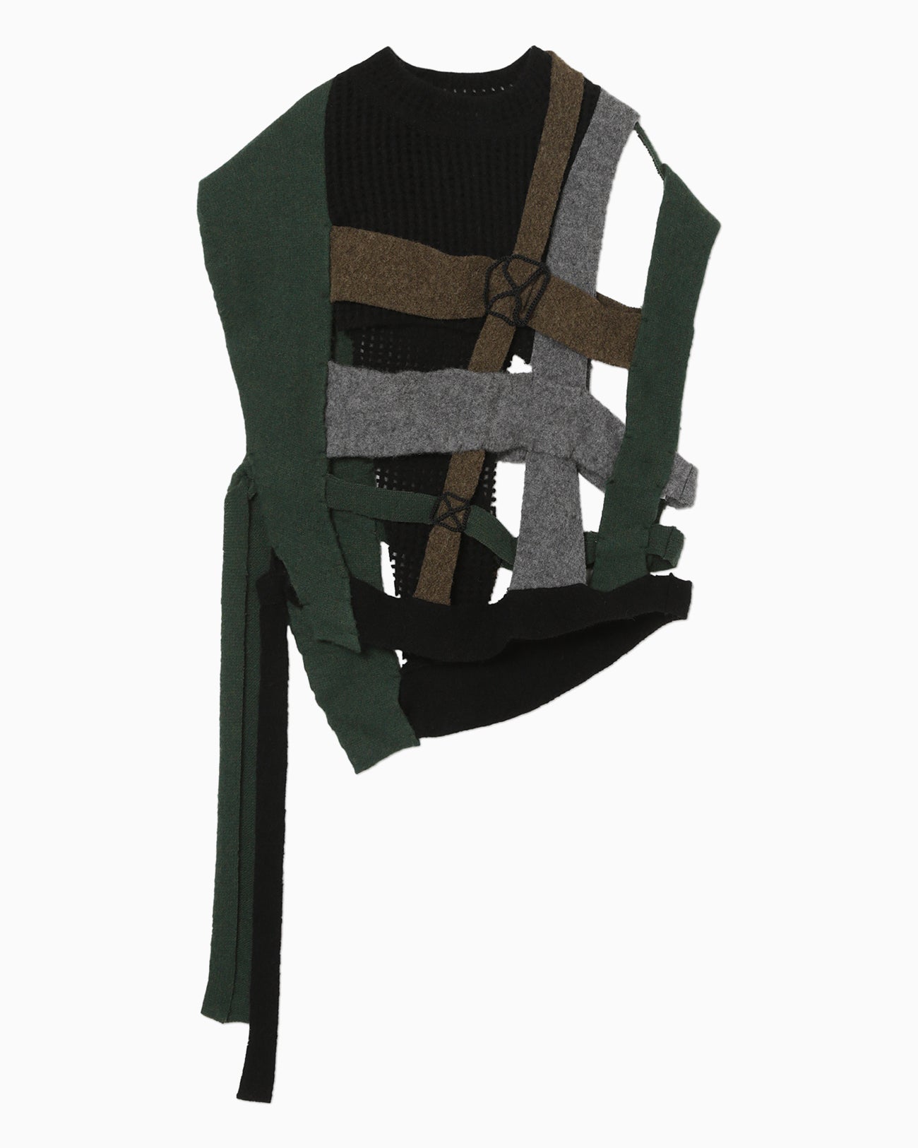 Basket Motif Knitted Vest - khaki