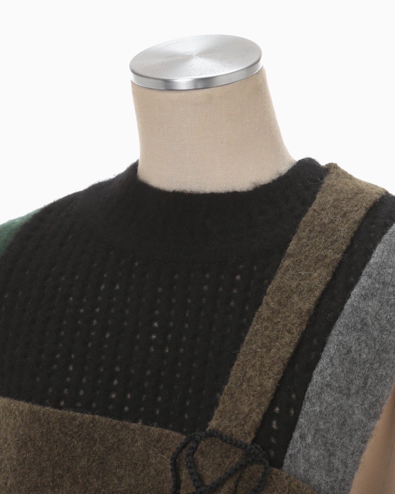 Basket Motif Knitted Vest - khaki