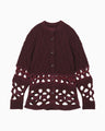 Basket Pattern Combination Knitted Cardigan - bordeaux