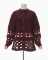 Basket Pattern Combination Knitted Cardigan - bordeaux