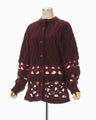 Basket Pattern Combination Knitted Cardigan - bordeaux