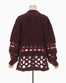 Basket Pattern Combination Knitted Cardigan - bordeaux